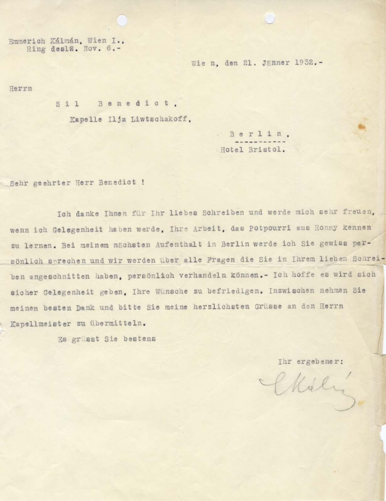 Emmerich Kalman Autograph