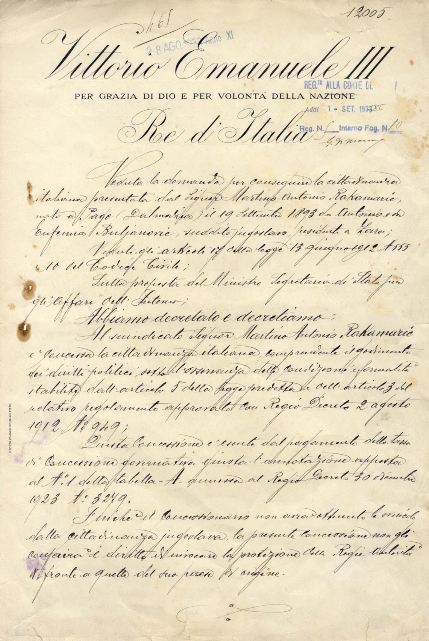 Benito Mussolini & King Vittorio Emanuele III Autographs