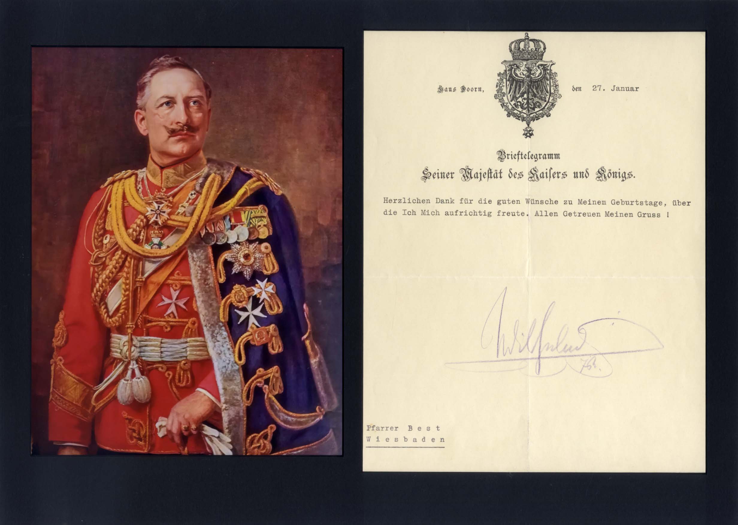 WILHELM II, German Emperor & Hermine Reuss of Greiz Autographs