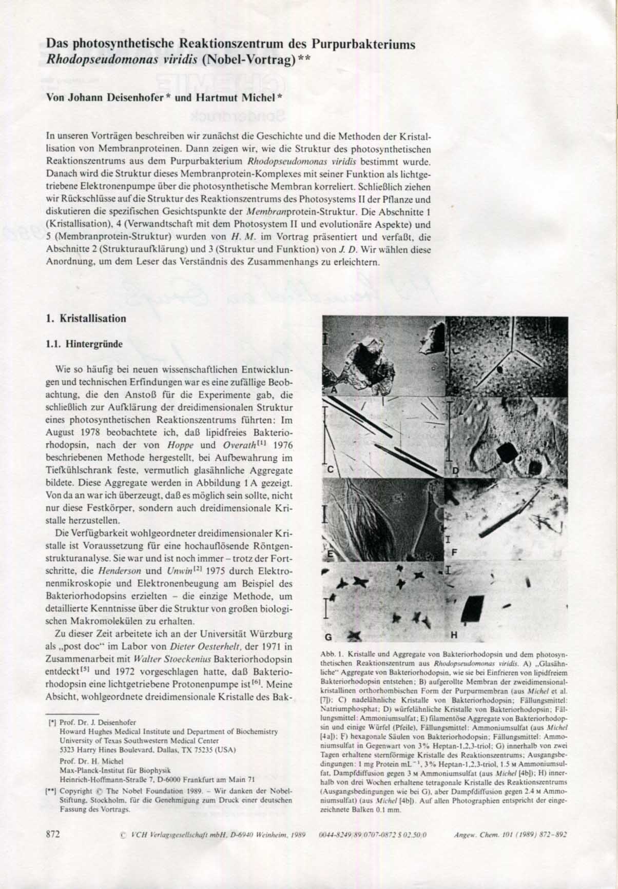 Johann Deisenhofer Autograph