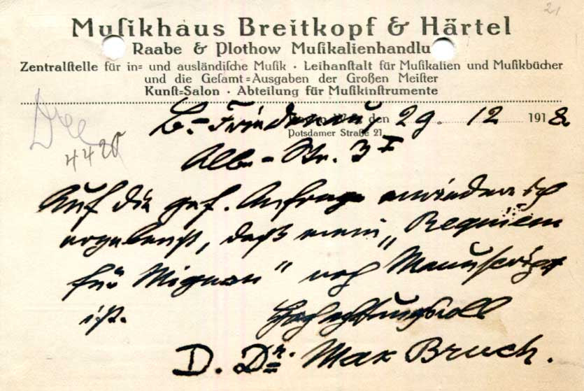 Max Bruch Autograph