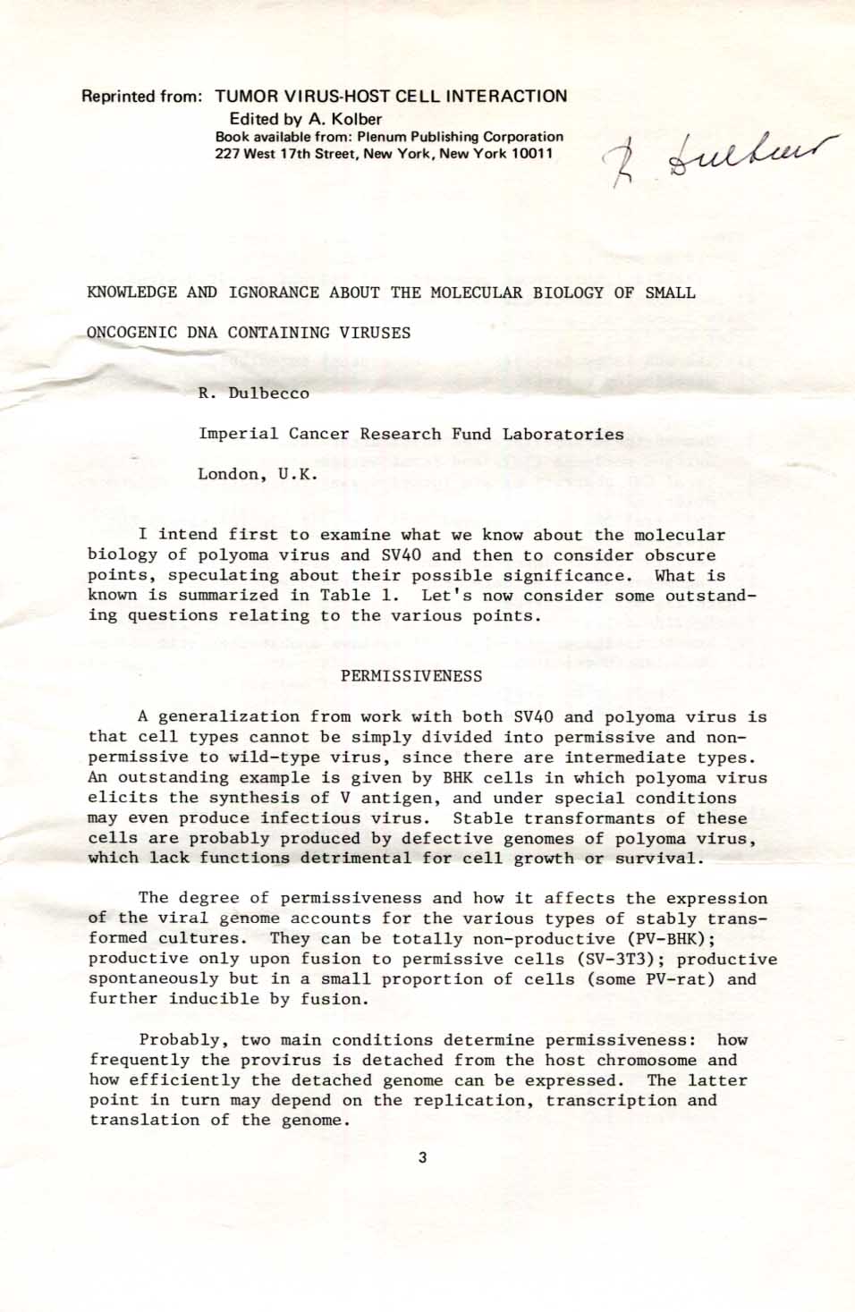 Renato Dulbecco Autograph