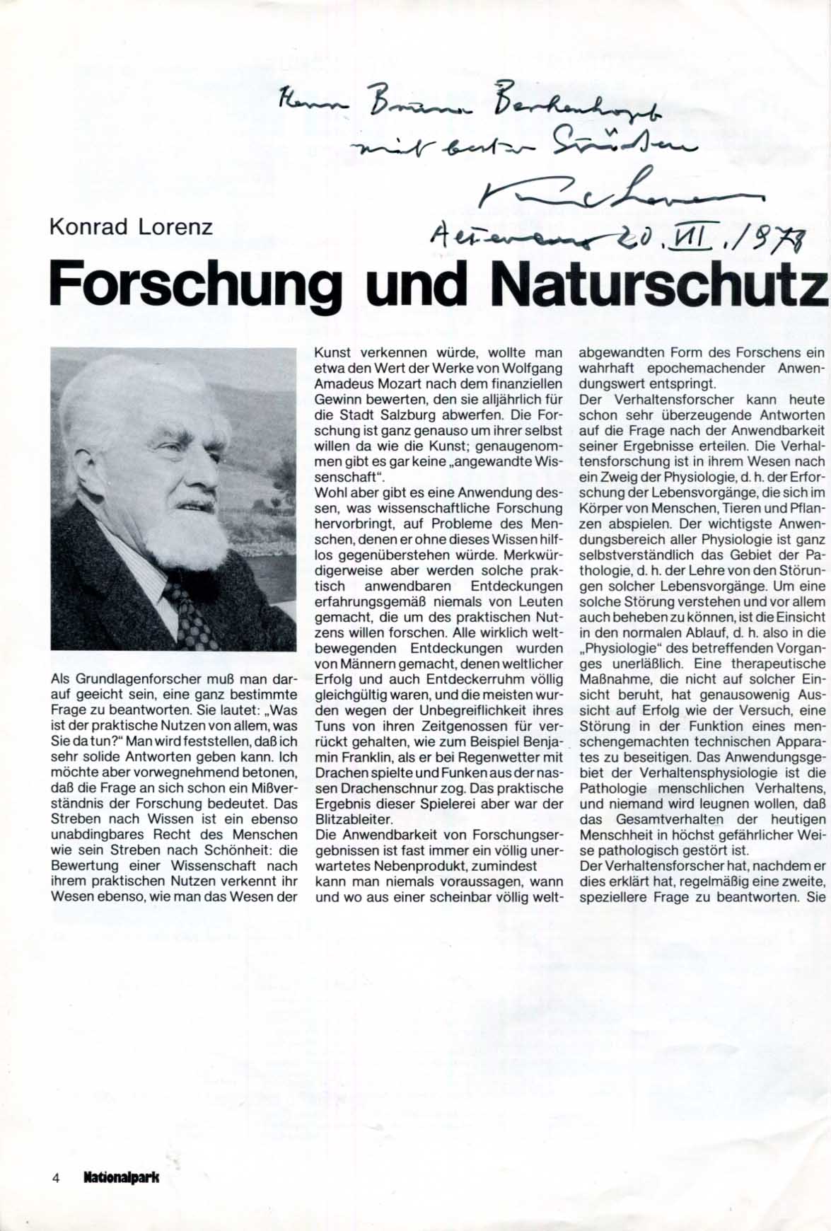 Konrad Lorenz Autograph