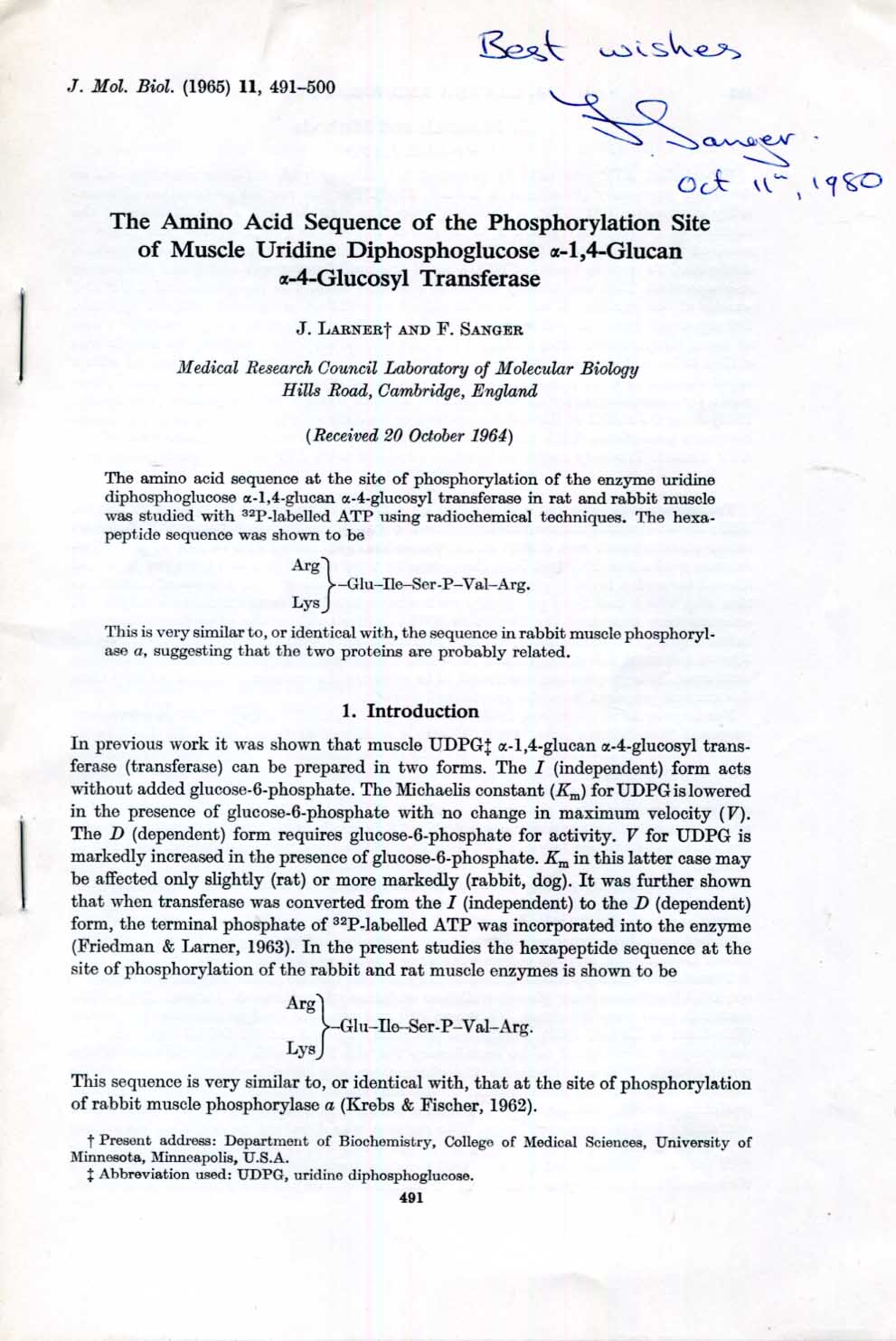 Frederick Sanger Autograph Autogramm | ID 15825919377789