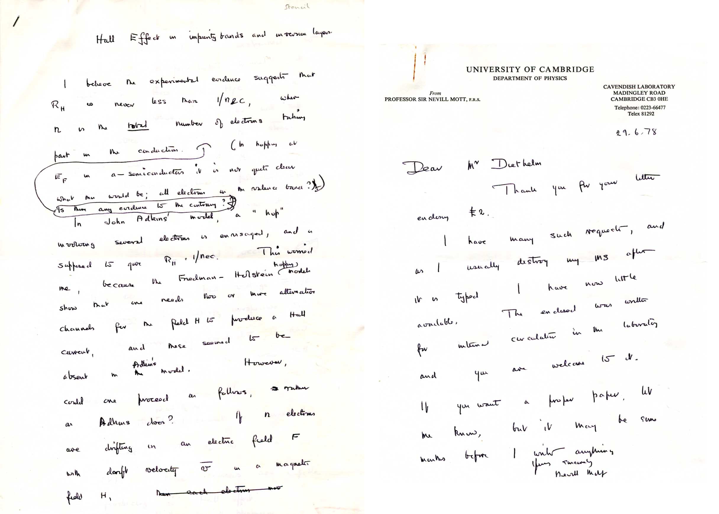 Nevill Francis Mott Autograph