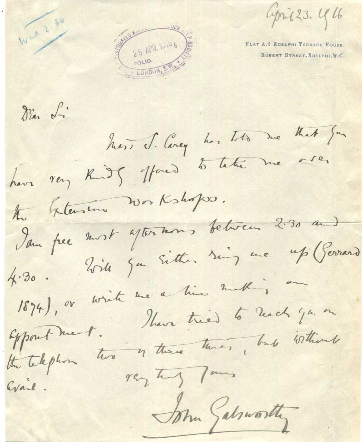 John Galsworthy Autograph