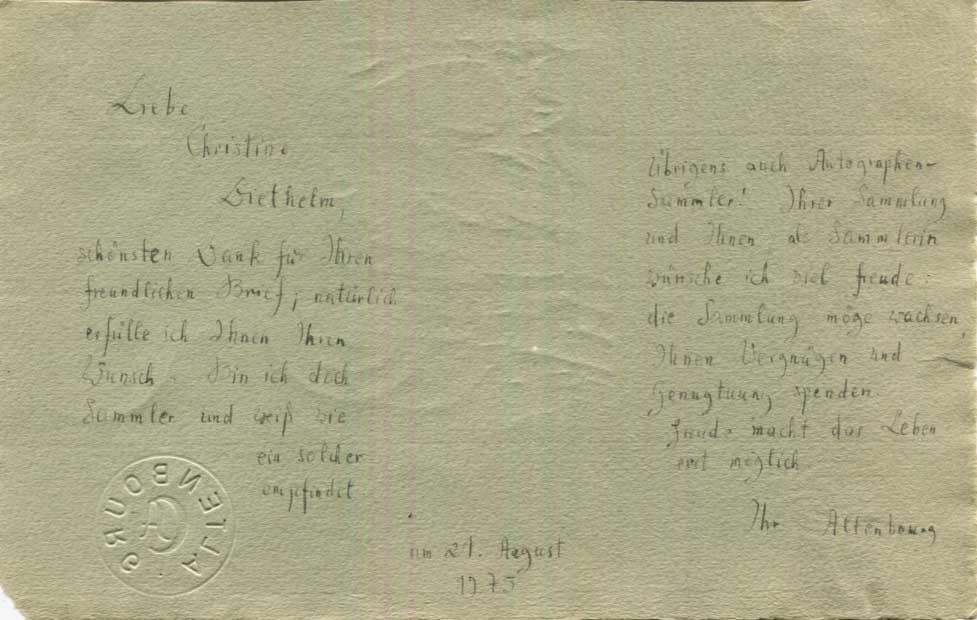 Gerhard Altenbourg Autograph