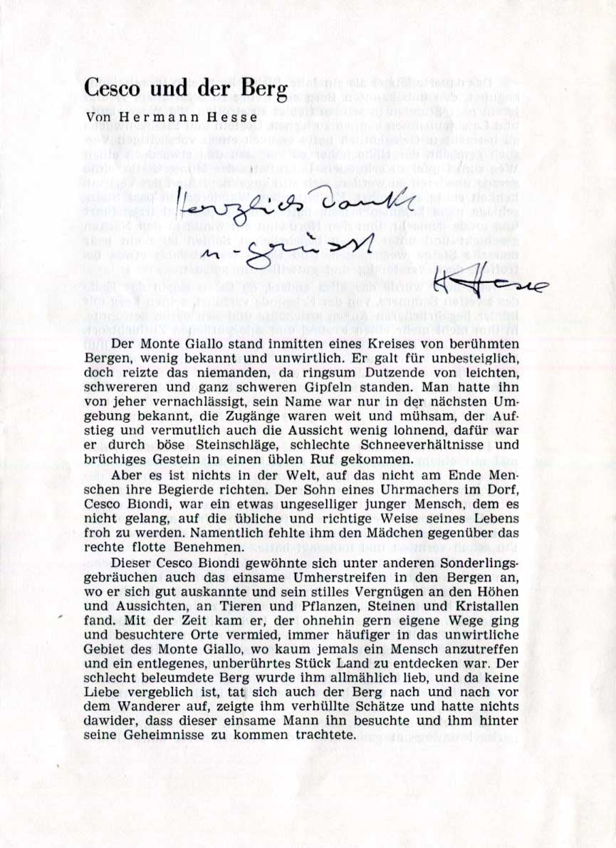 Hermann Hesse Autograph