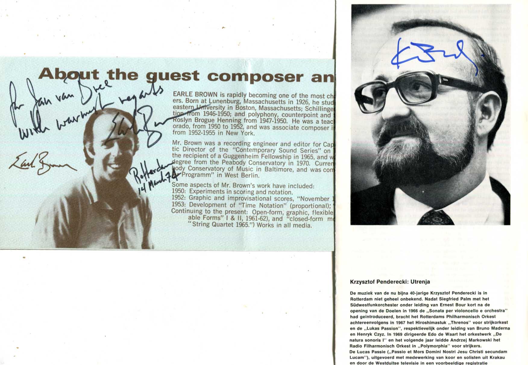 Earle Brown & Krzysztof Penderecki Autographs
