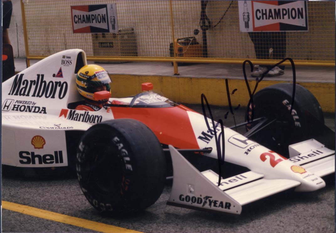 Ayrton Senna autograph, signed photo in special custom-matting