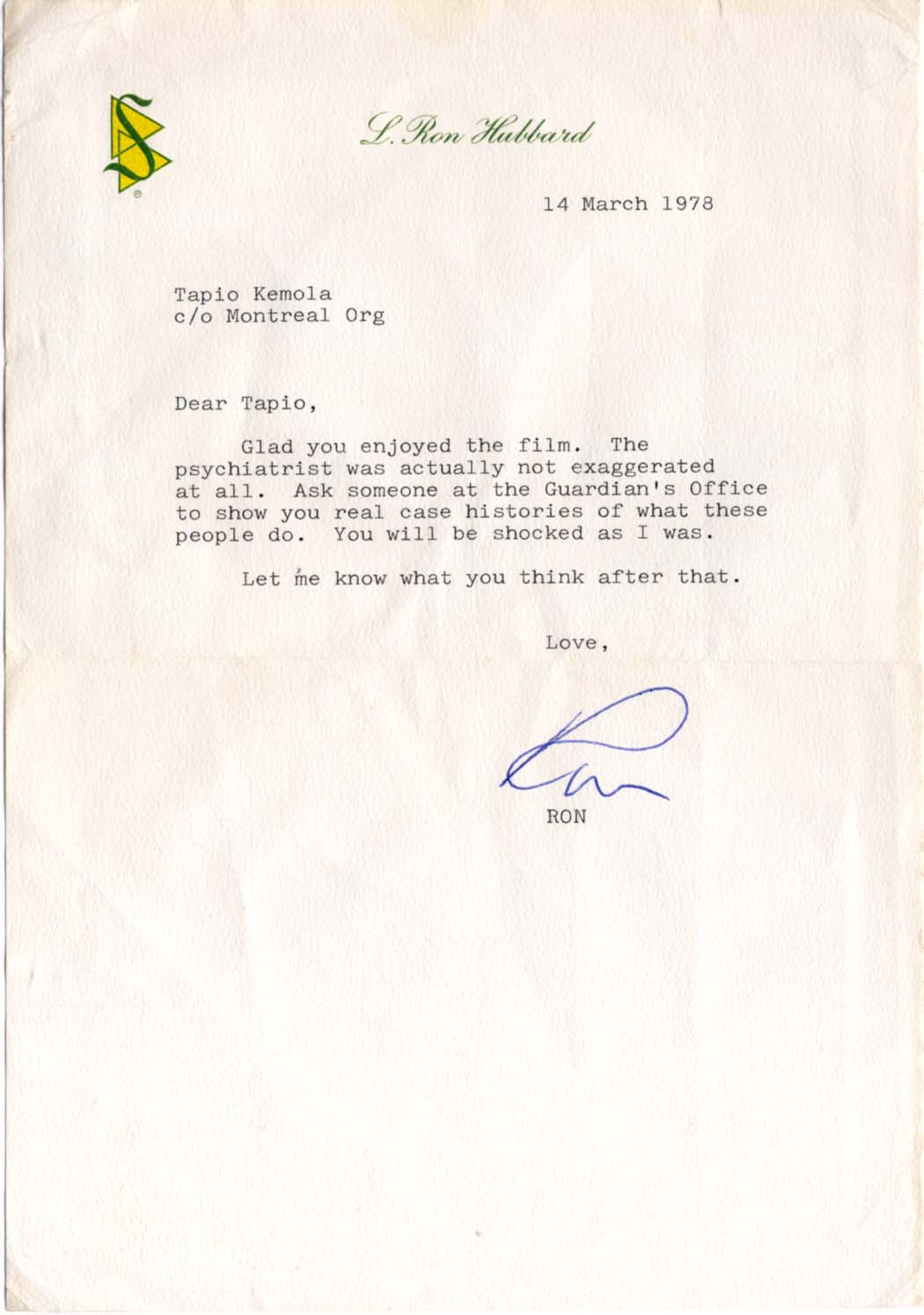 L. Ron Hubbard Autograph