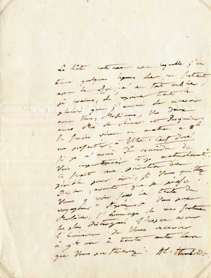 Alexander von Humboldt Autograph