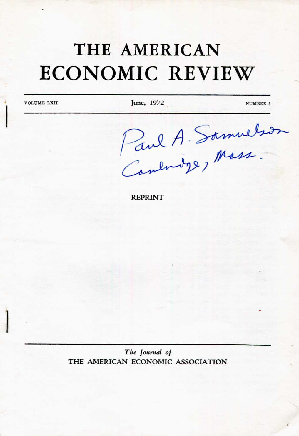 Paul A. Samuelson Autograph