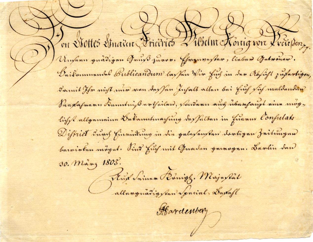 Karl August von Hardenberg Autograph