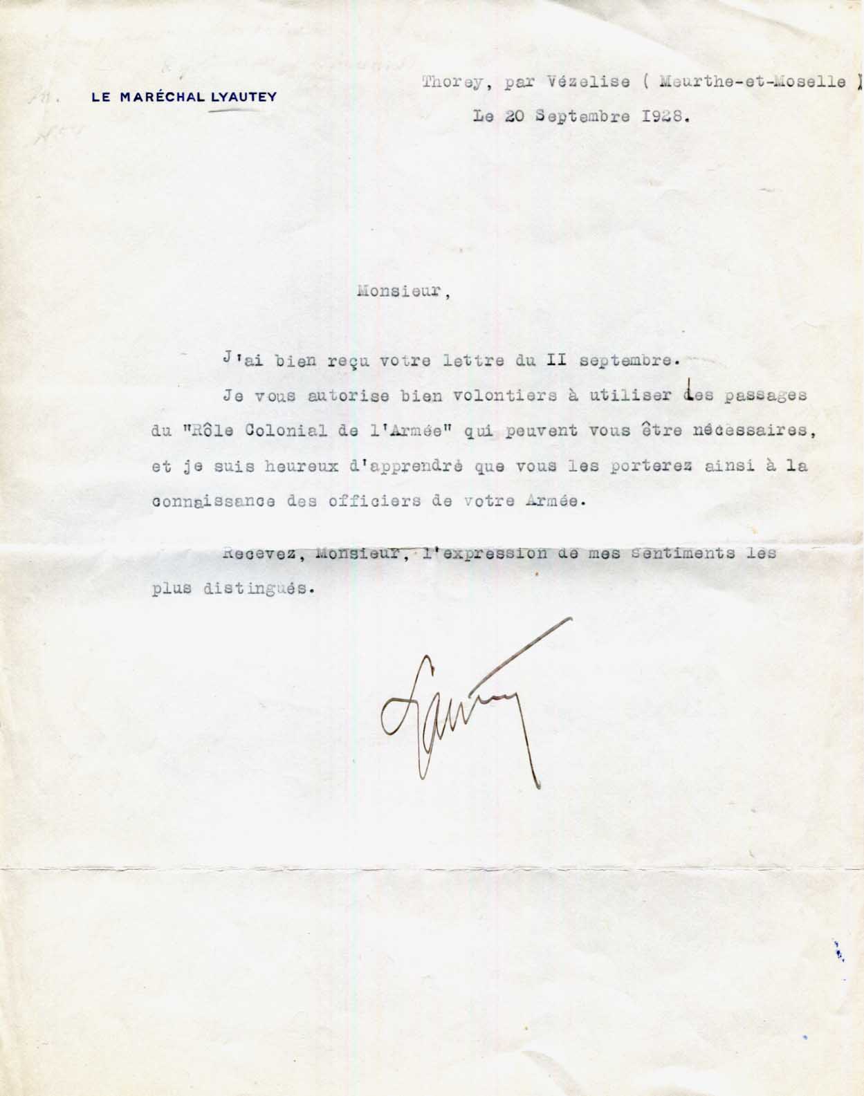 Hubert Lyautey Autograph