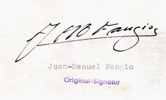 Juan Manuel Fangio Autograph