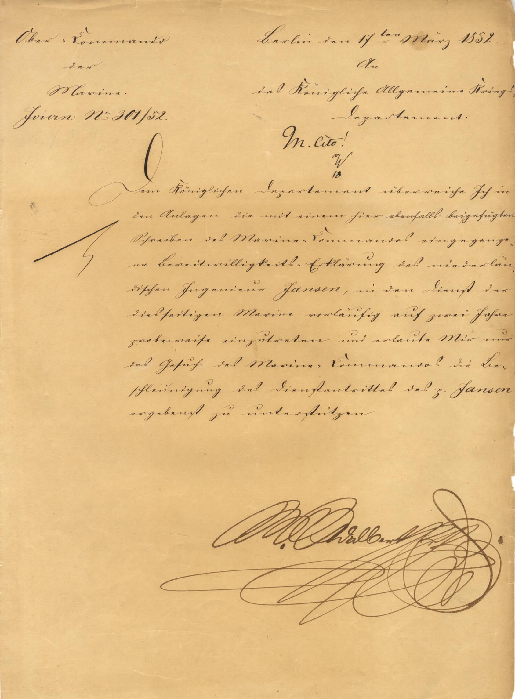 Prince Adalbert of Prussia (1811-1873) Autograph
