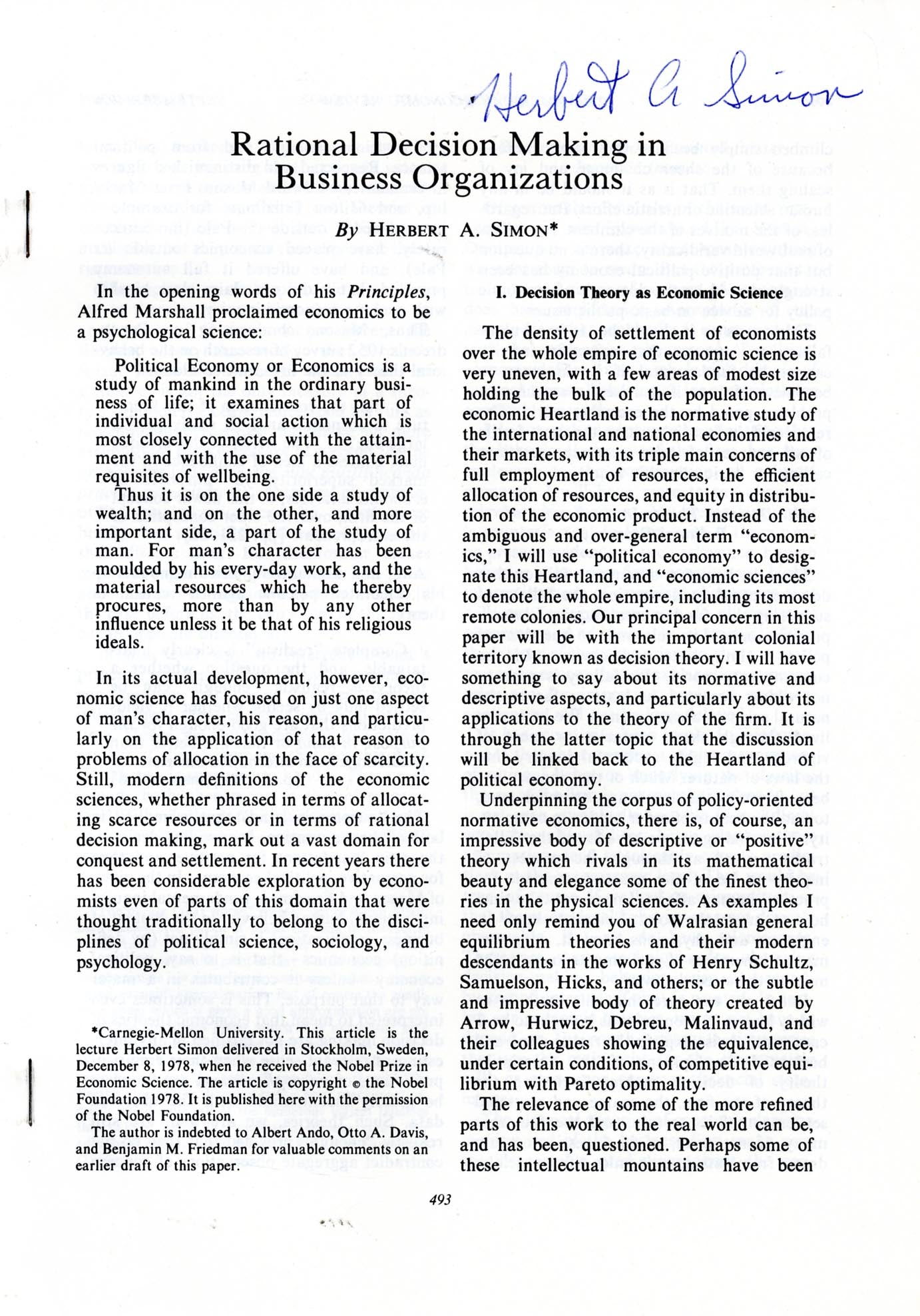 Herbert Simon Autograph Autogramm | ID 15950084964733