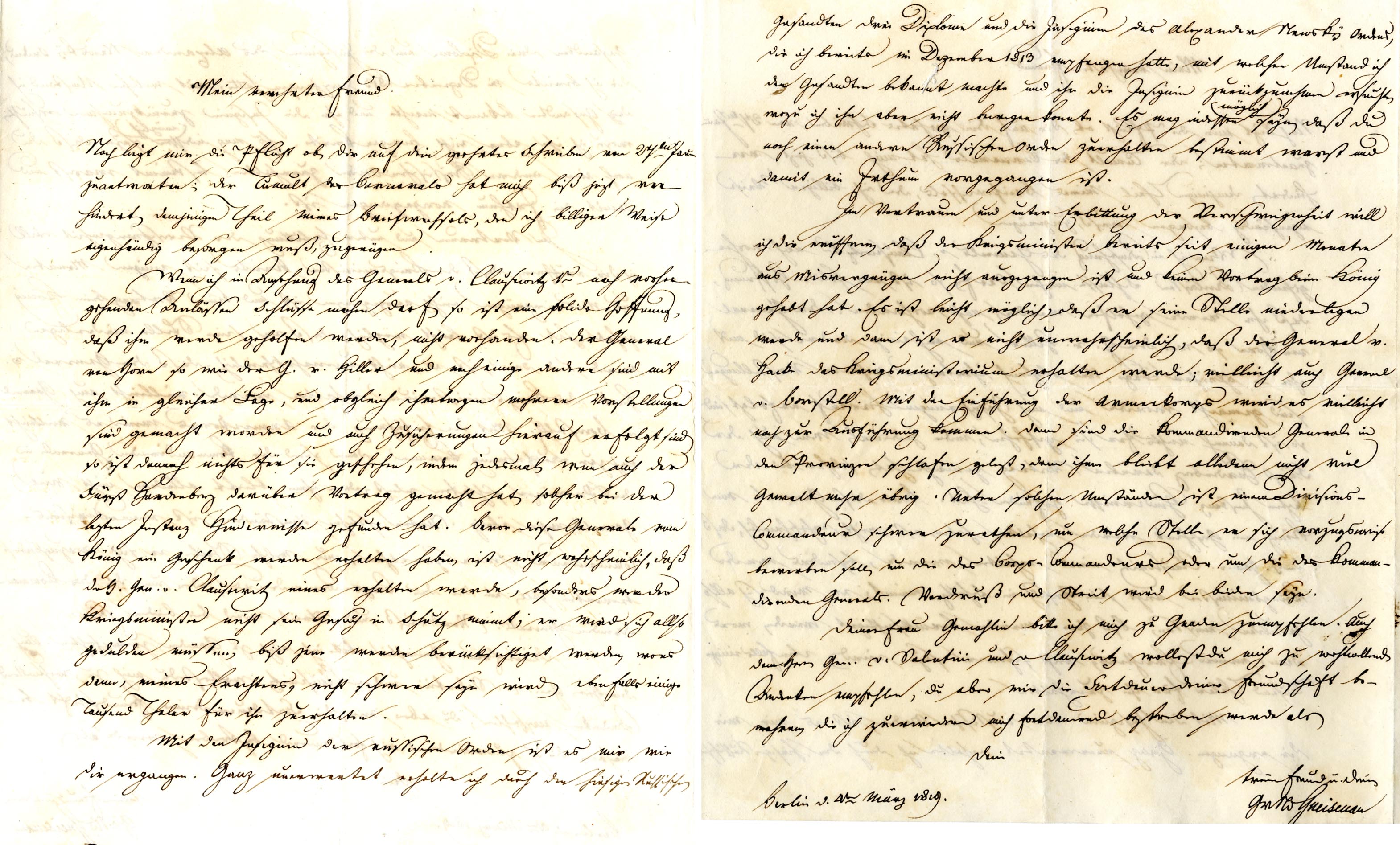 August Neidhardt von Gneisenau Autograph