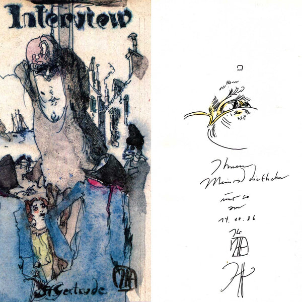 Horst Janssen autograph, booklet with hand drawn sketch signed