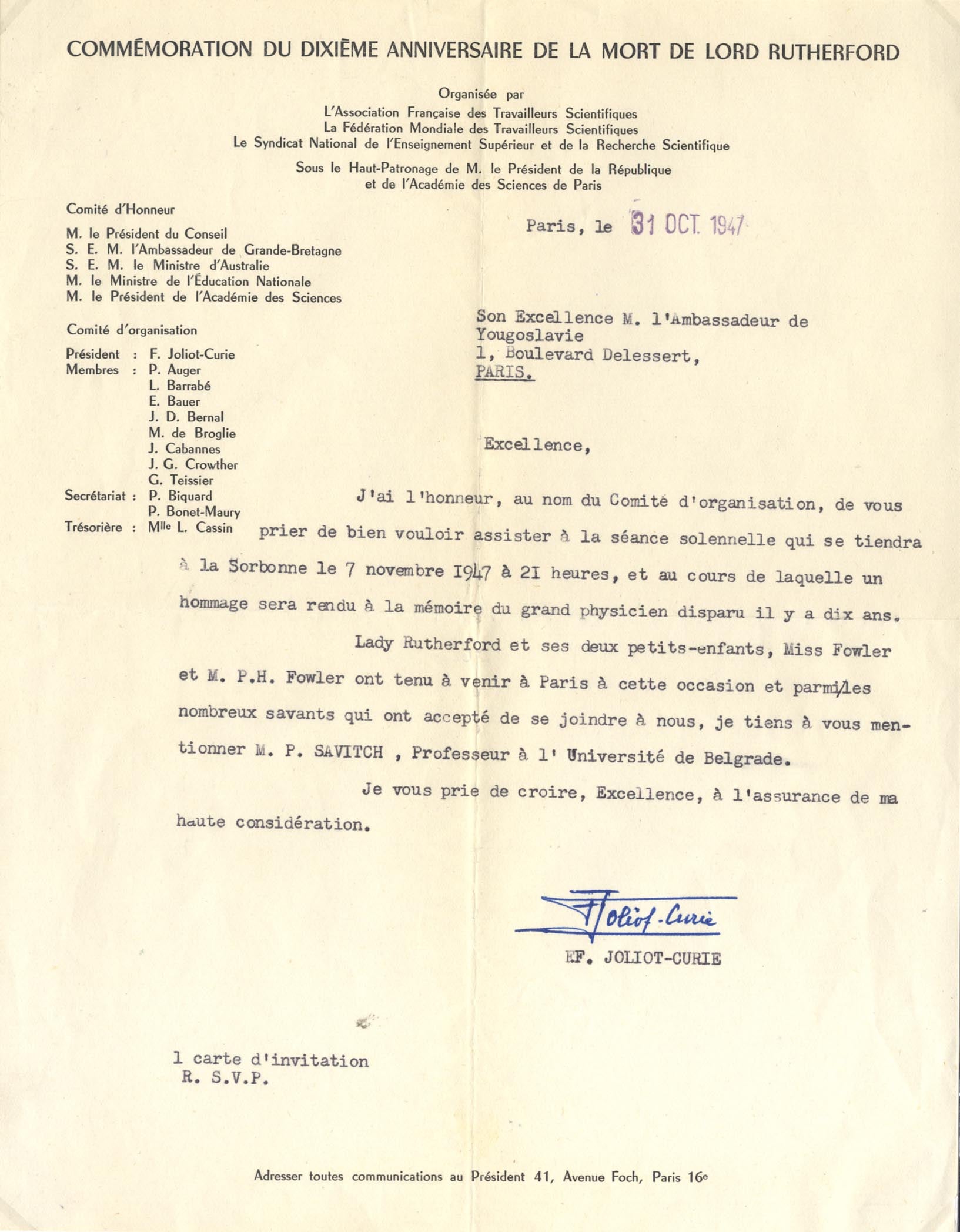 Frédéric Joliot-Curie Autograph