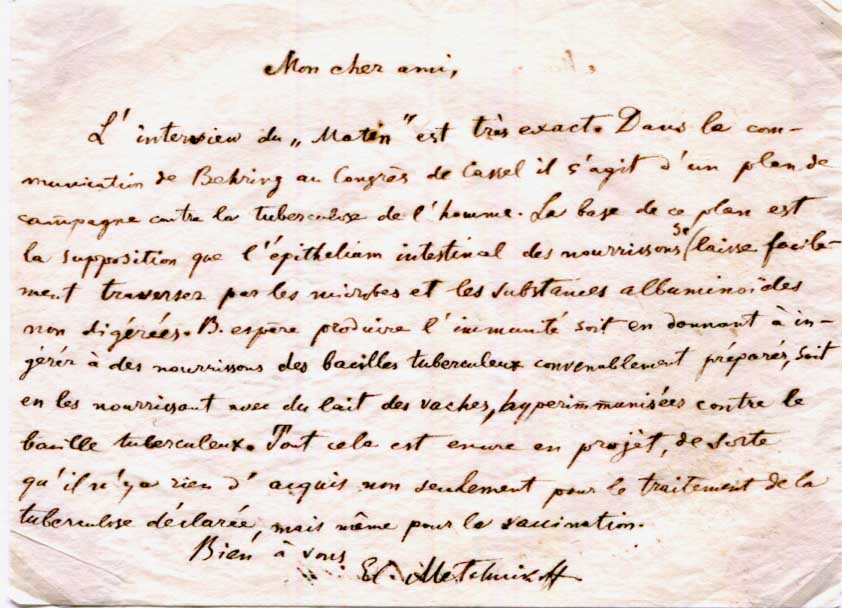 Élie Metchnikoff Autograph