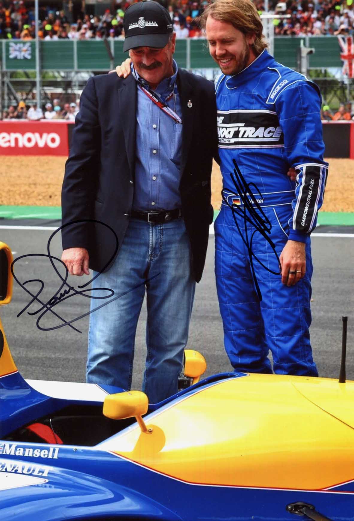 Sebastian &amp; Nigel Vettel &amp; Mansell Autograph Autogramm | ID 15971456713085