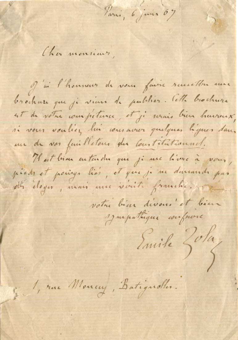 Emile Zola Autograph