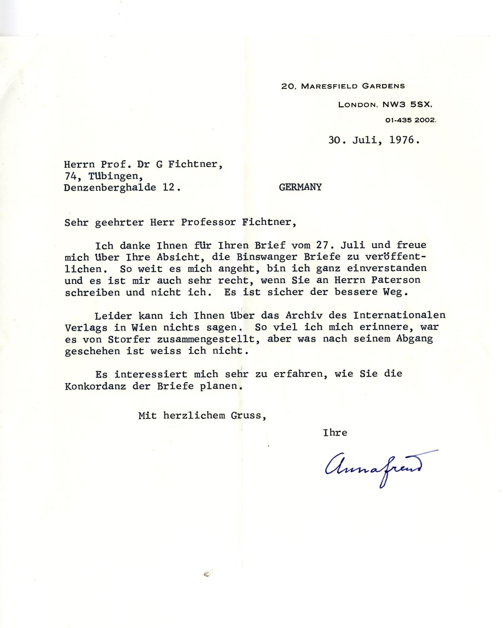 Anna Freud Autogramme