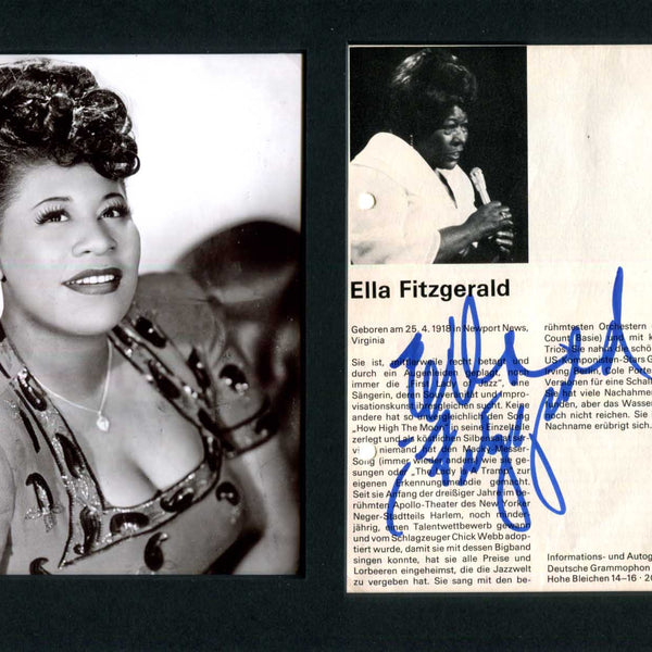 Ella Fitzgerald autograph, signed book page & mounted