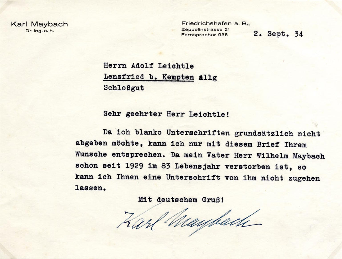 Karl Maybach Autograph Autogramm | ID 16016017195389