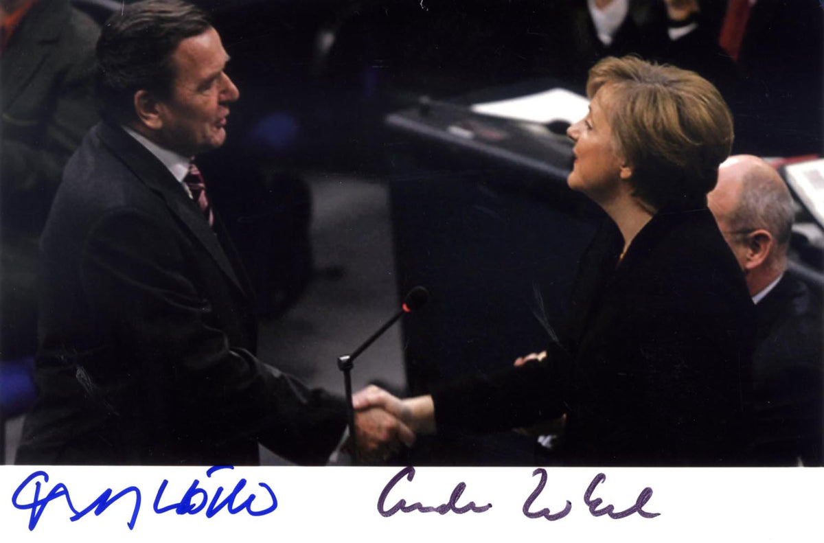 Gerhard &amp; Angela Schröder &amp; Merkel Autograph Autogramm | ID 16029883793789