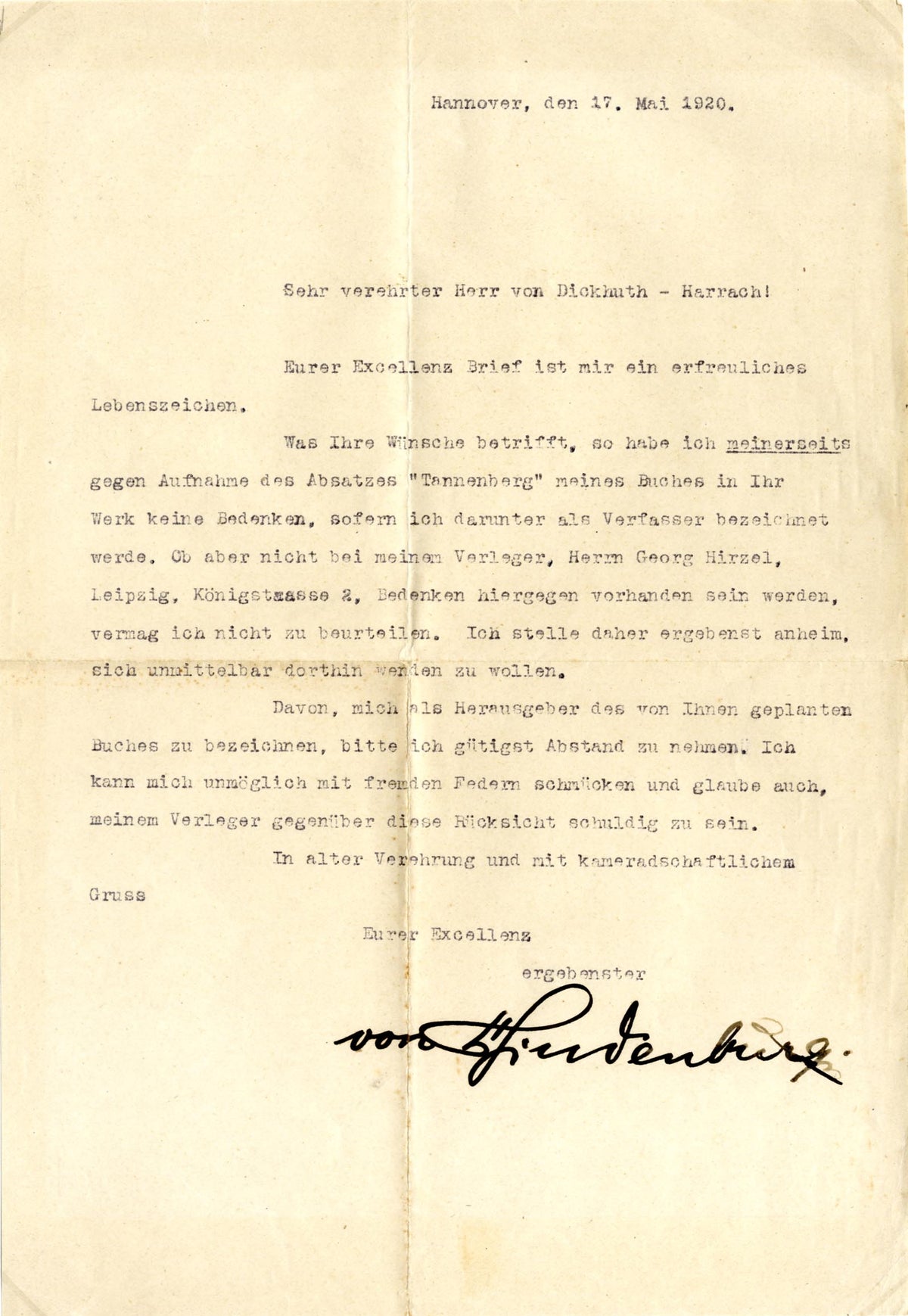 Paul von Hindenburg Autograph