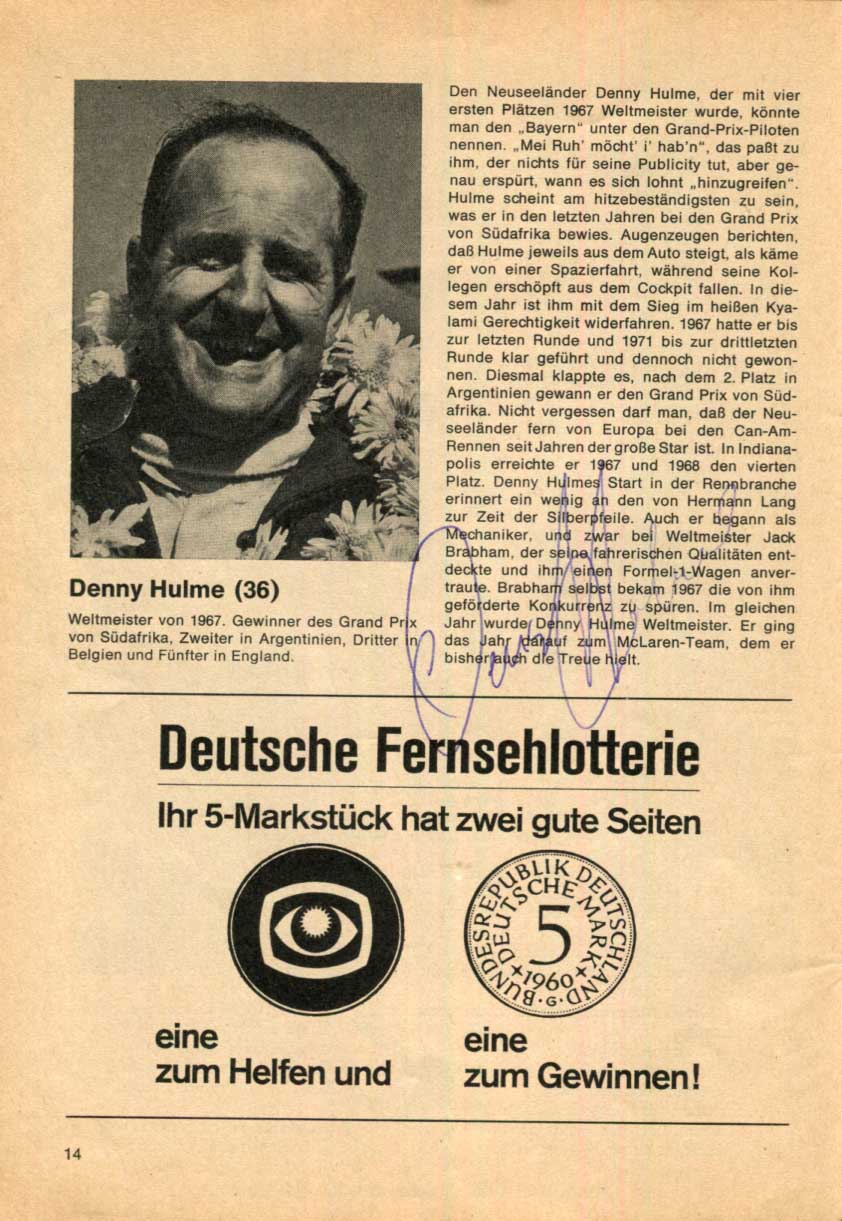 Nürburgring FORMULA ONE GP 1972 Autographs