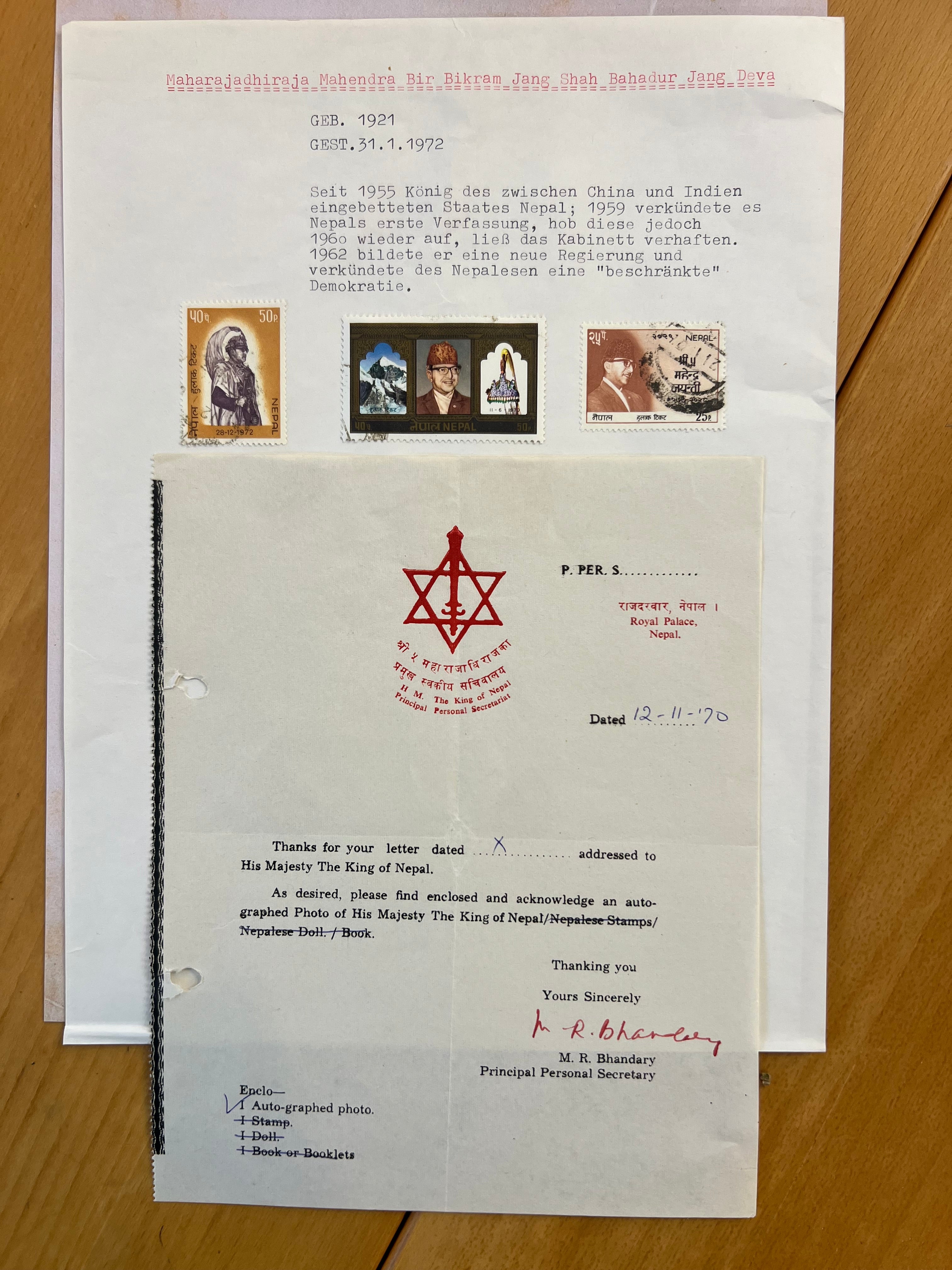Mahendra of Nepal Autograph