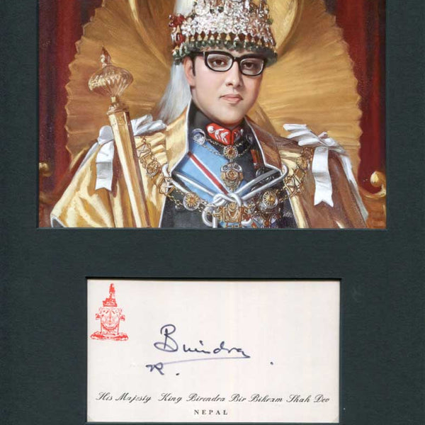 King Birendra of Nepal autograph, signed card mounted