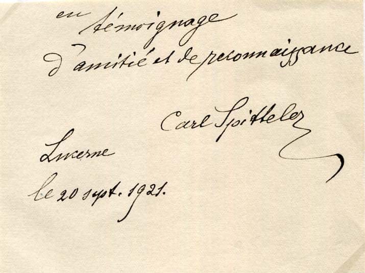 Carl Friedrich Georg Spitteler Autograph Autogramm | ID 7938238152853