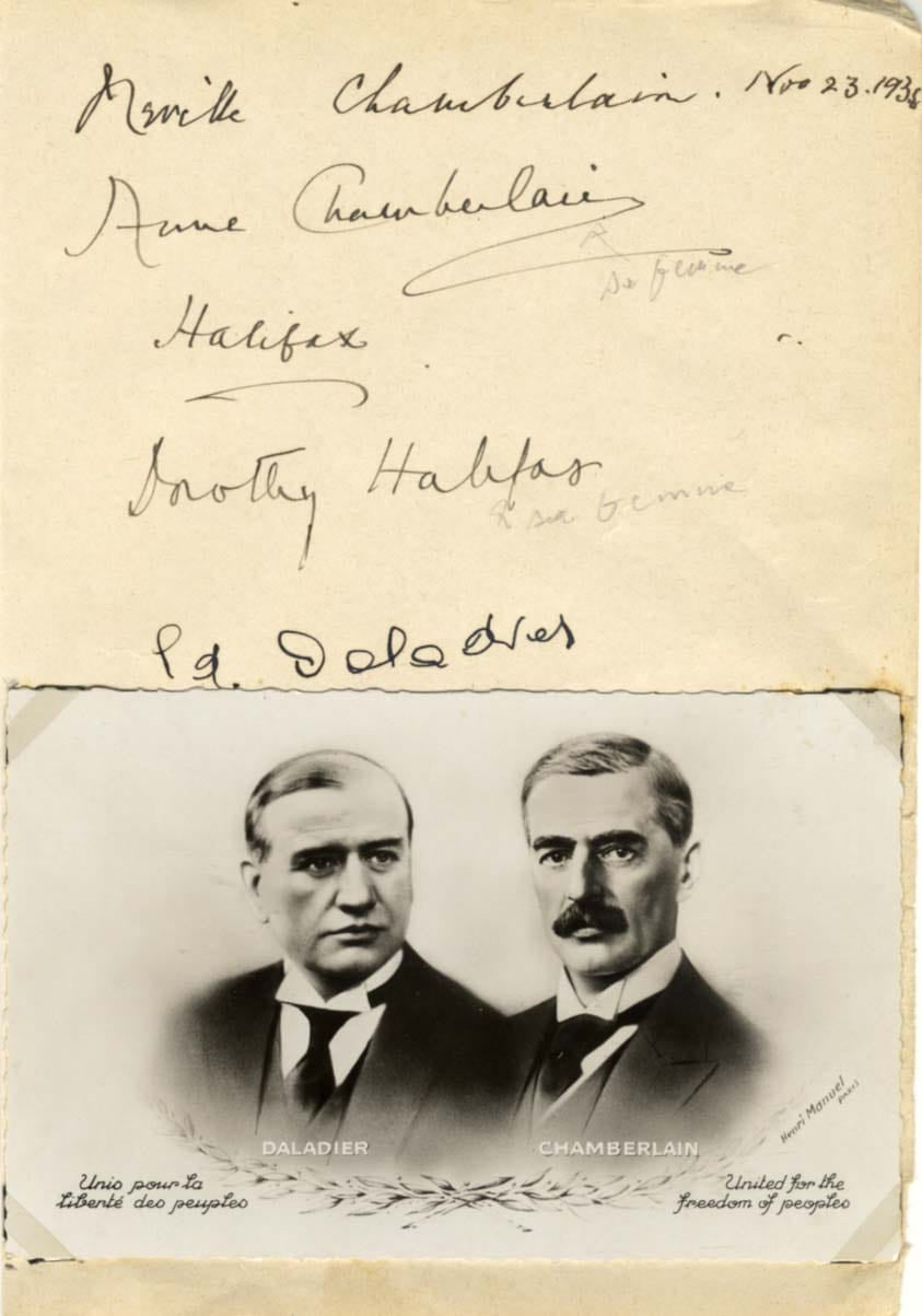 Édouard &amp; Neville &amp; Edward Frederick Lindley Daladier &amp; Chamberlain &amp; Wood Autograph Autogramm | ID 14974388896125