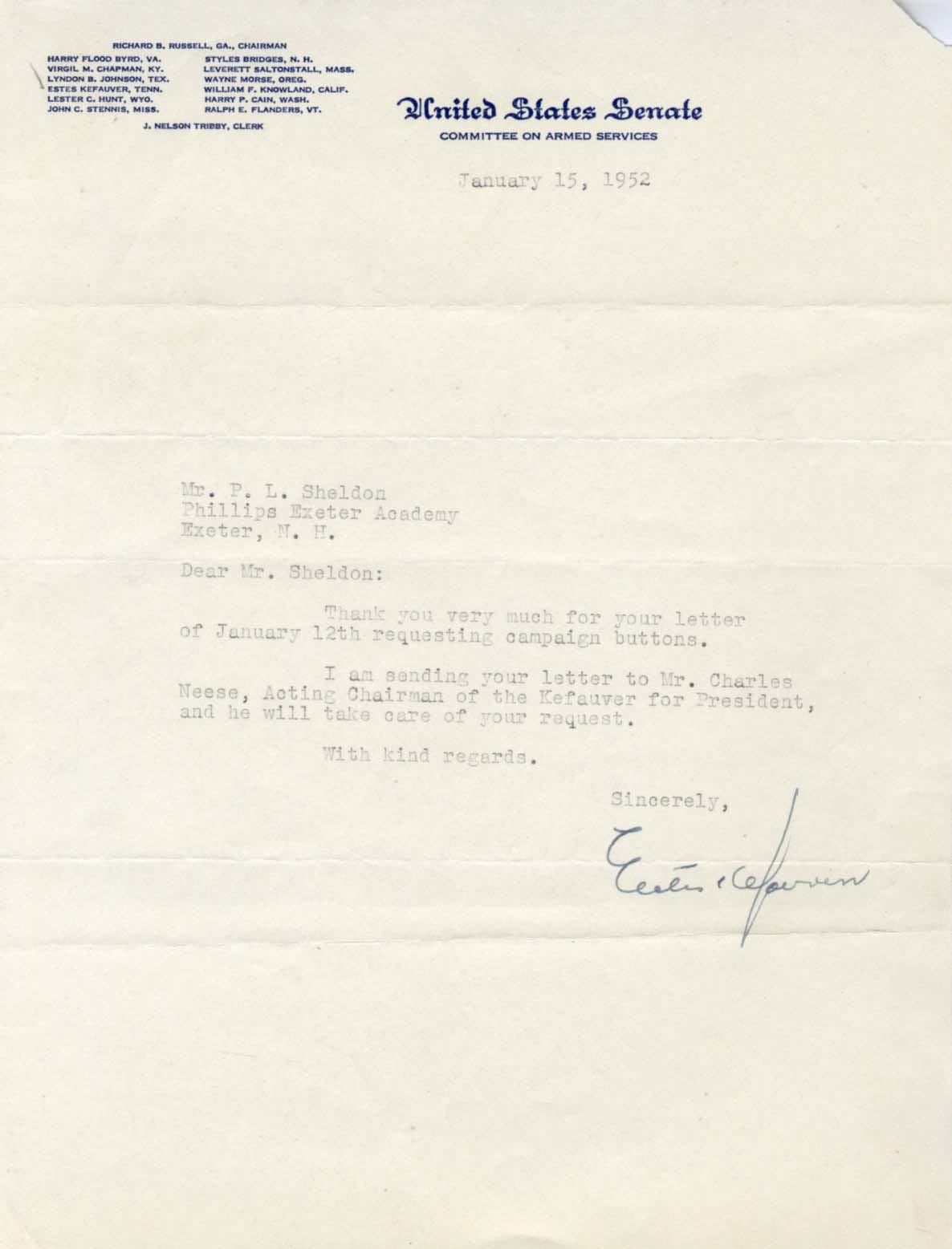 Estes &amp; Robert &amp; Leverett &amp; Margaret Chase Kefauver &amp; Taft &amp; Saltonstall &amp; Smith Autograph Autogramm | ID 8534298853525