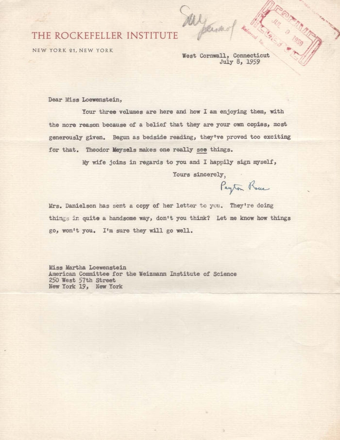 Francis P Rous Francis Peyton Rous Autograph | signed letters