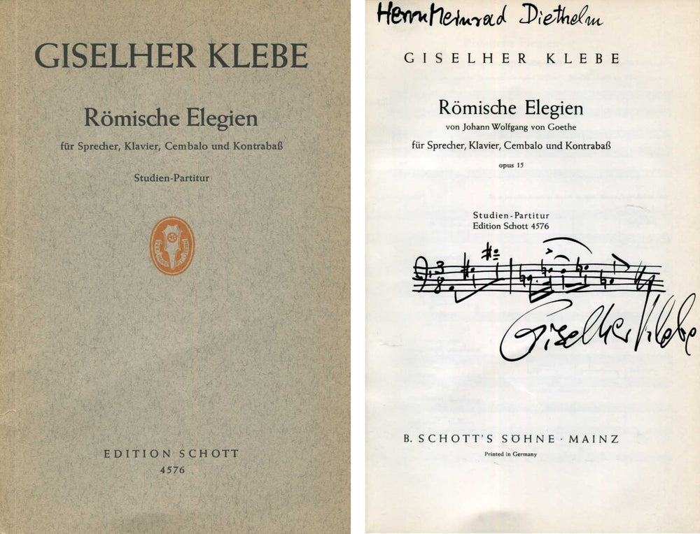 Giselher Klebe autograph, book with with autograph musical quotation signed