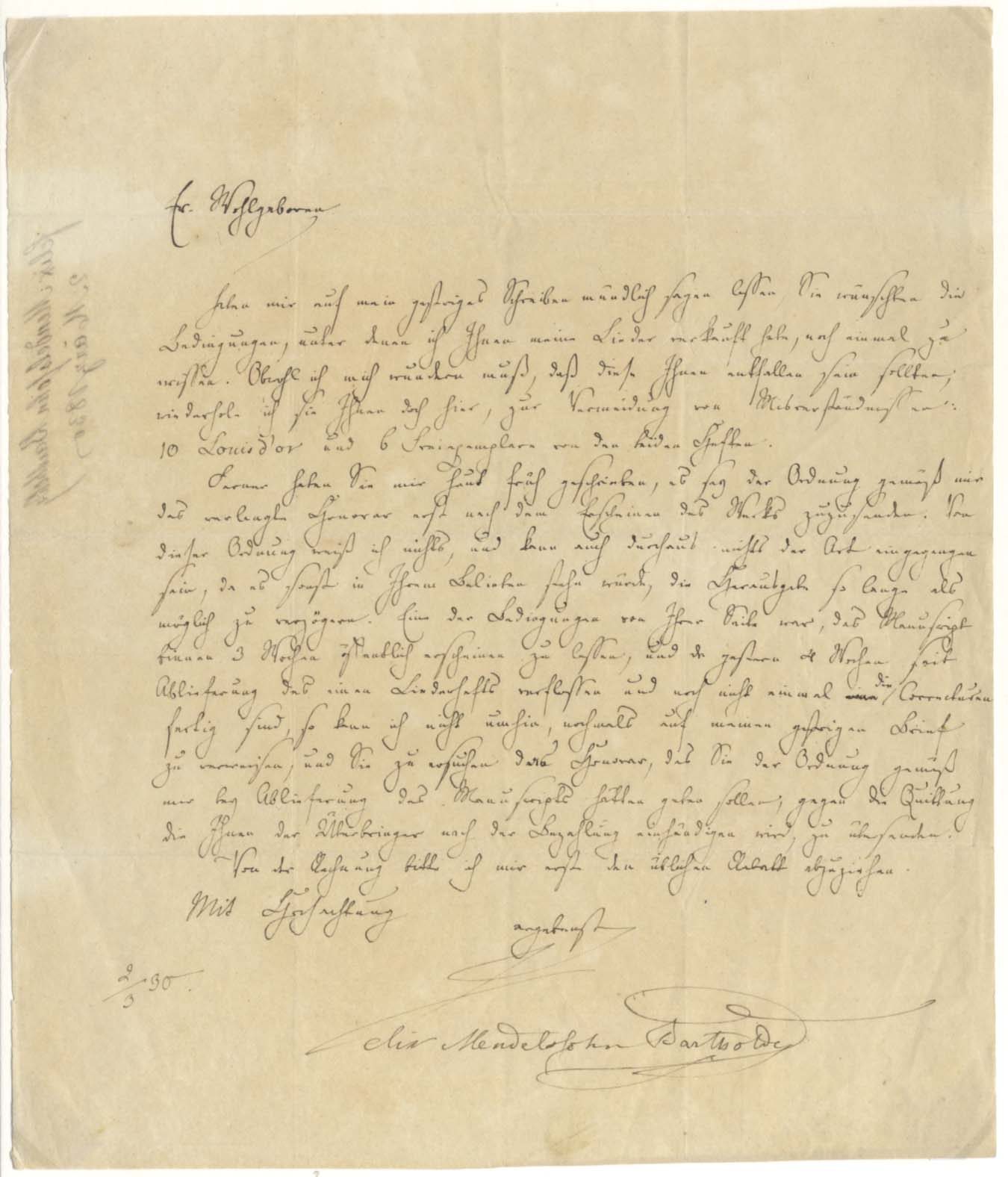 Jakob Ludwig Felix Mendelssohn Bartholdy Autograph Autogramm | ID 8462976090261