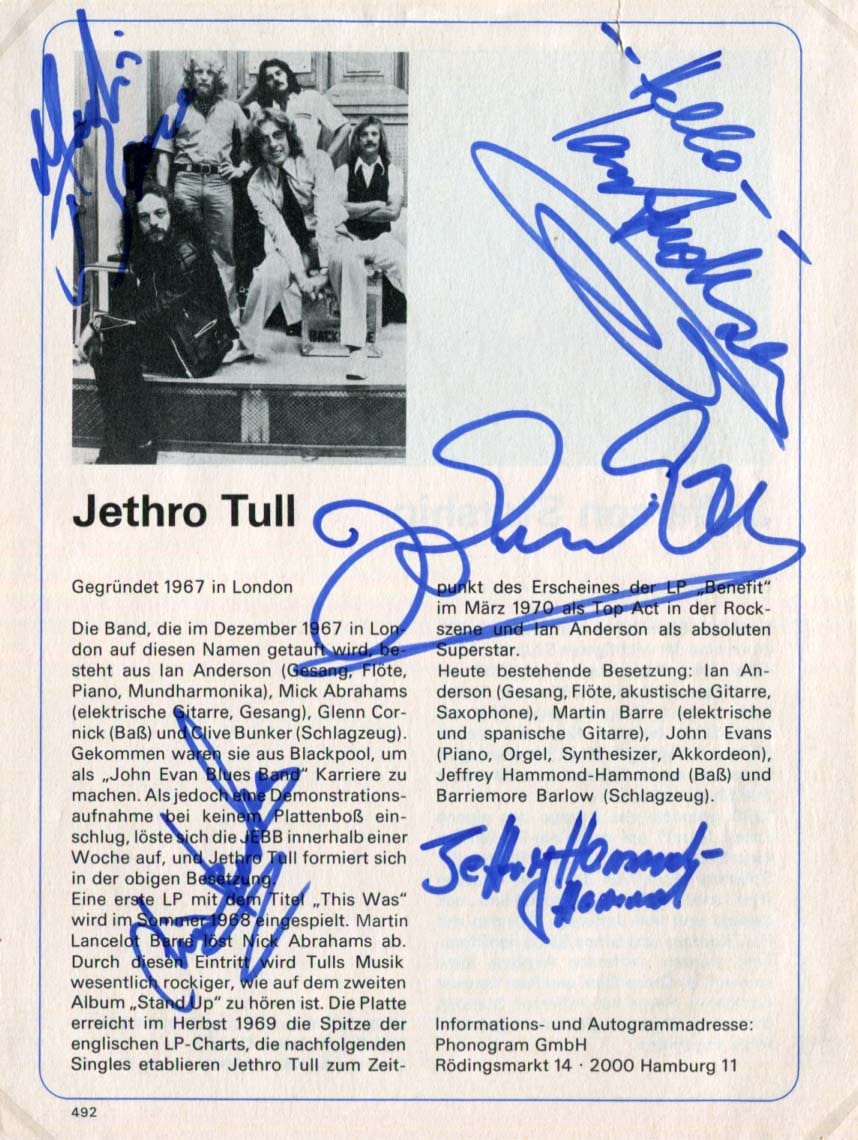  Jethro Tull Autograph Autogramm | ID 8023552360597