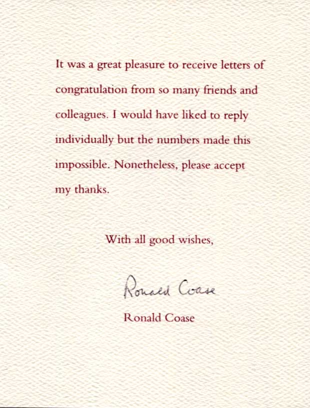 Ronald Coase Autograph Autogramm | ID 14889969254781