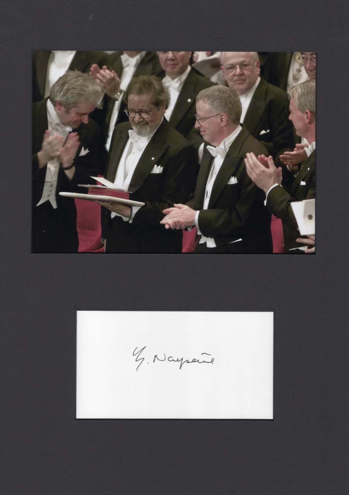 Sir Vidiadhar Surajprasad Naipaul Autograph signed cards / album pages