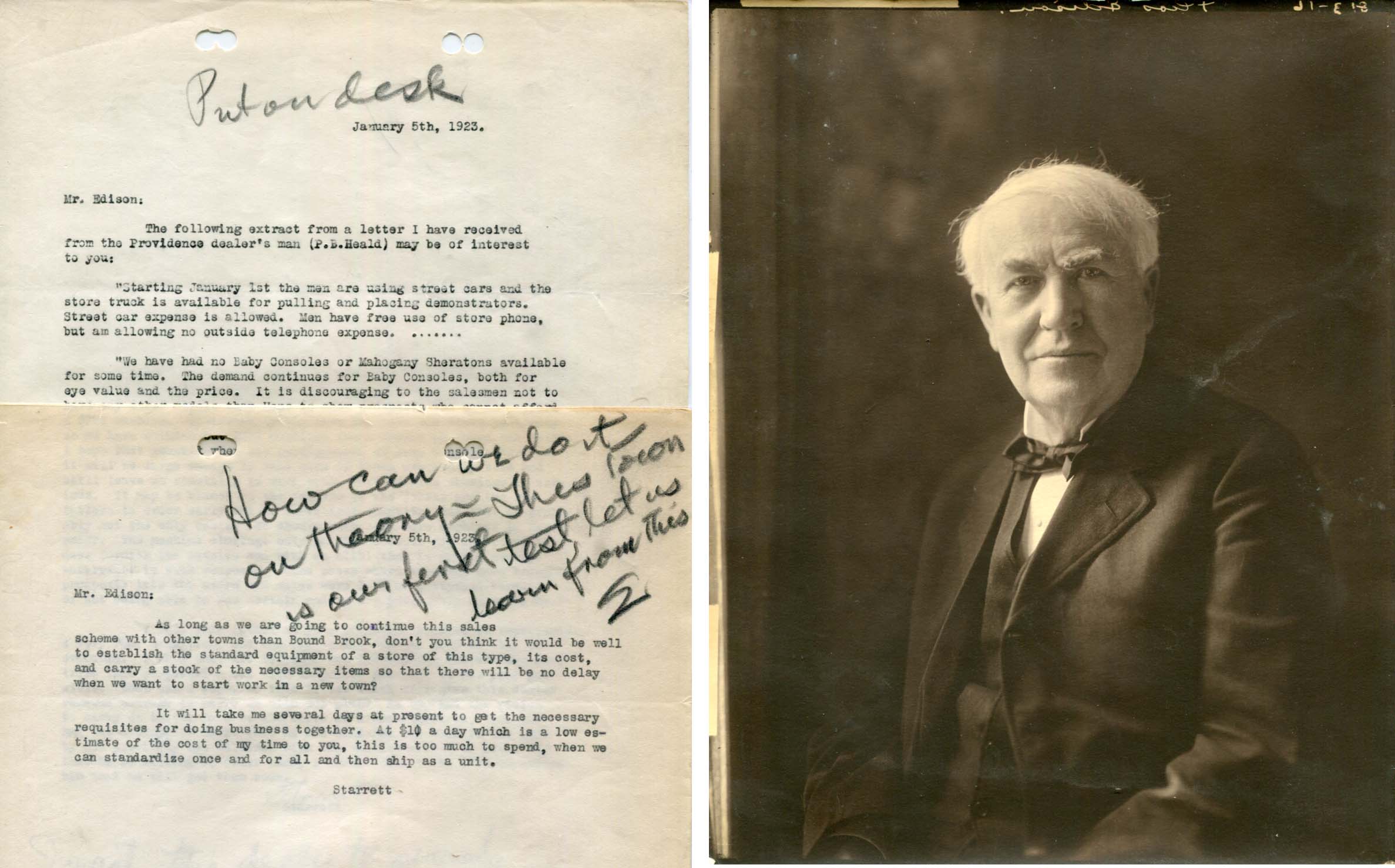Thomas Edison autograph, handwritten lab notes signed