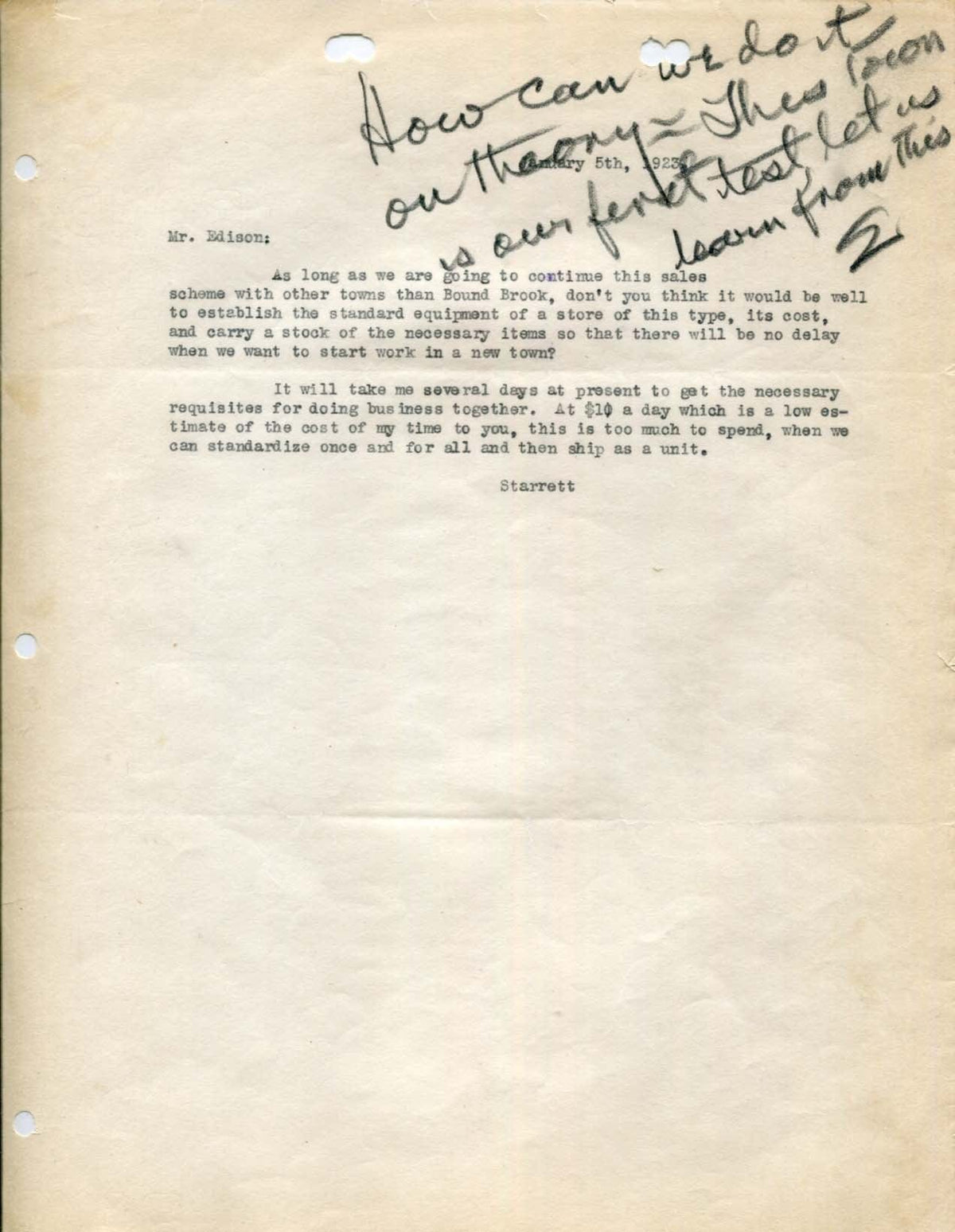 Thomas Edison autograph, handwritten lab notes signed