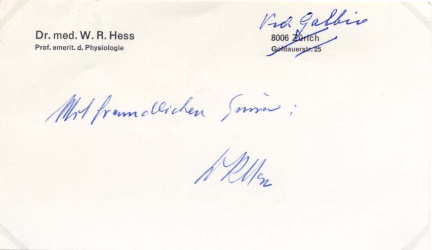 Walter Rudolf Hess Autograph Autogramm | ID 8422017990805