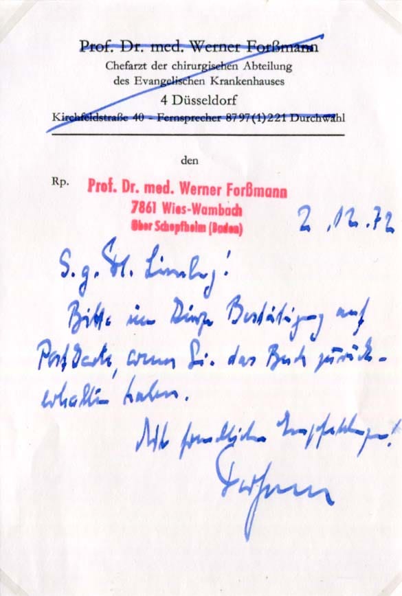 Werner Theodor Otto Forssmann Autograph Autogramm | ID 8028840558741