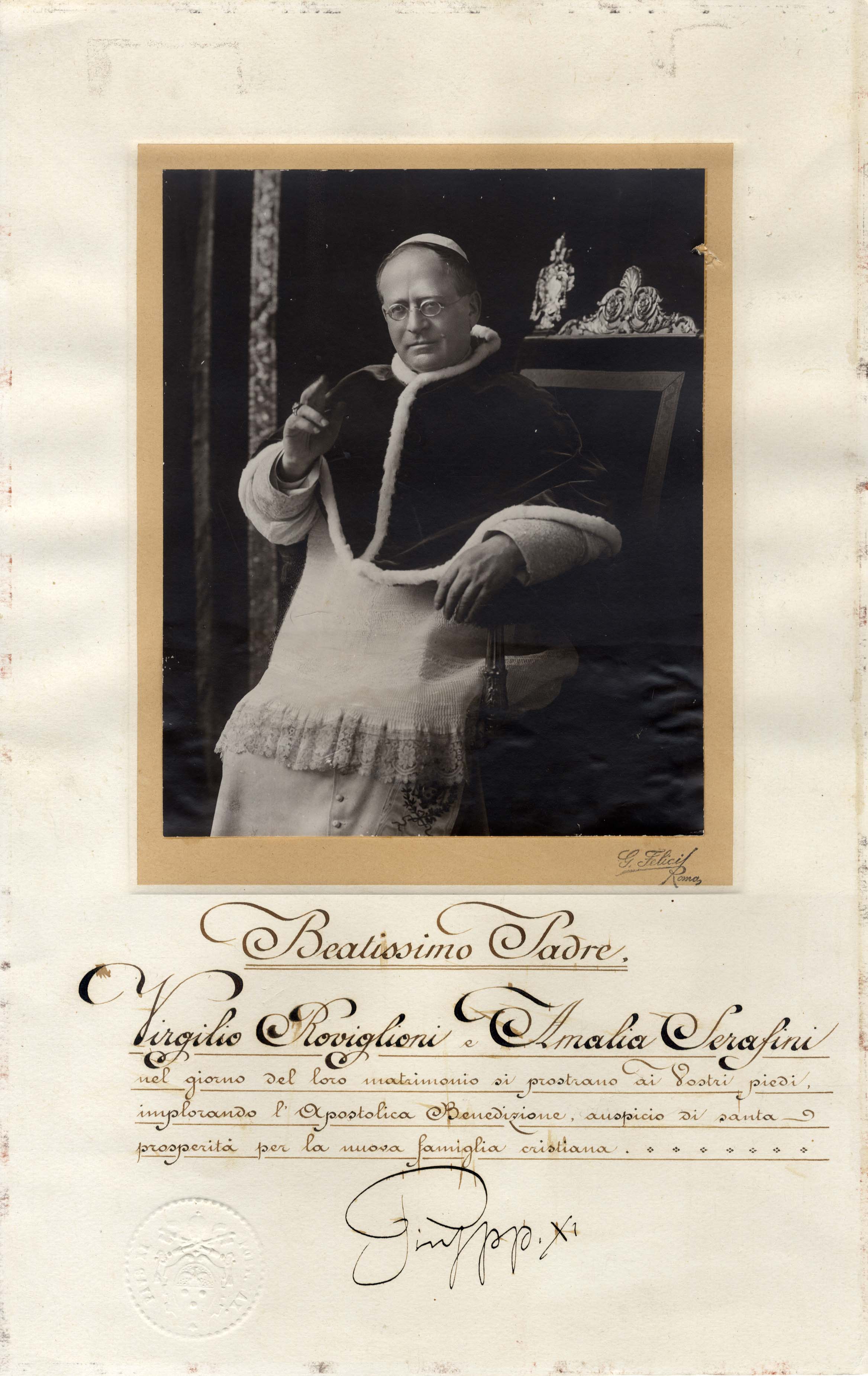 Pope Pius XI. autograph